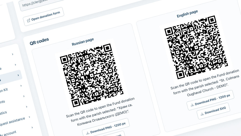Parish QR codes and links